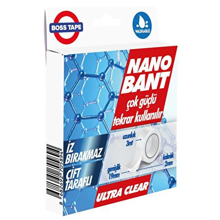 Nano Bant - Şeffaf - Yıkanabilir - Çift Taraflı 19mmx3mt