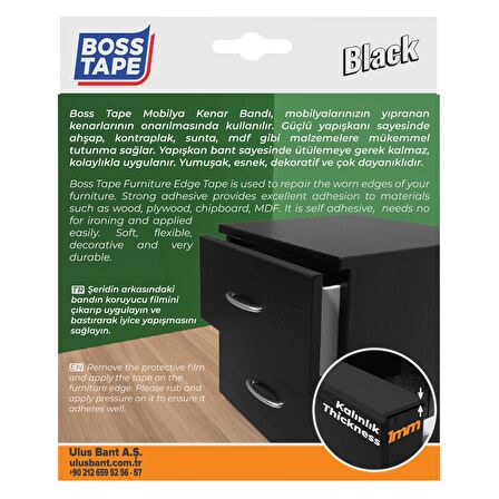 Boss Tape Yapışkanlı Siyah Masa Mobilya Kenar Bandı