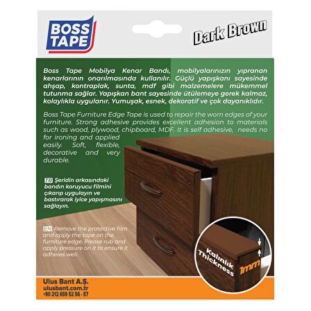 Boss Tape Yapışkanlı Koyu Kahve Masa Mobilya Kenar Bandı