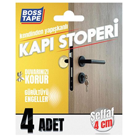 Boss Tape Yapışkanlı Kapı Stoperi Şeffaf 4 Adet Kapı Kolu Çarpma Engelleyici 