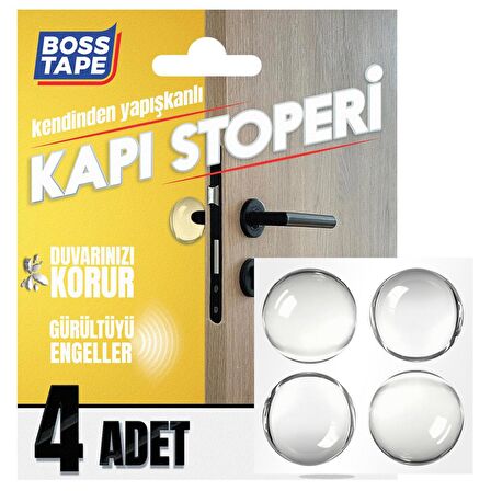 Boss Tape Yapışkanlı Kapı Stoperi Şeffaf 4 Adet Kapı Kolu Çarpma Engelleyici 