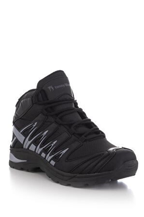 Tonny Black Yuvarlak Burun Orta Topuk Bağcıklı Su İtici Outdoor Siyah Klasik Bot Suni Deri