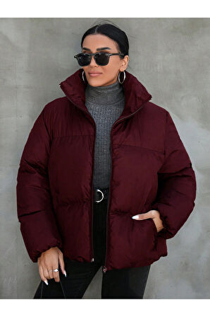 Kadın Haki Owersize Dolumlu Şişme Su Geçirmez Mont Tbg069