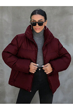 Kadın Haki Owersize Dolumlu Şişme Su Geçirmez Mont Tbg069