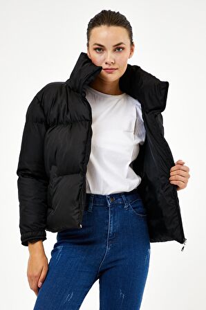 Tonny Black Siyah Kadın Owersize Dolumlu Şişme Su Geçirmez Mont Tbg069 Siyah-2XL