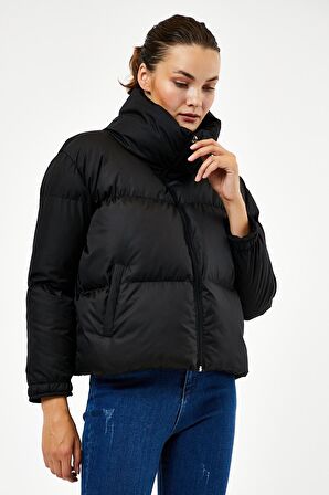 Tonny Black Siyah Kadın Owersize Dolumlu Şişme Su Geçirmez Mont Tbg069 Siyah-XL