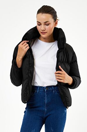Tonny Black Siyah Kadın Owersize Dolumlu Şişme Su Geçirmez Mont Tbg069 Siyah-XL