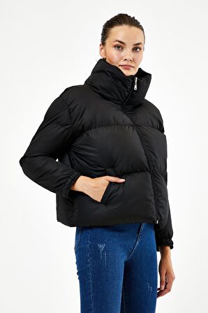 Tonny Black Siyah Kadın Owersize Dolumlu Şişme Su Geçirmez Mont Tbg069 Siyah-XL