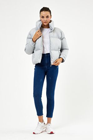 Tonny Black Gri Kadın Owersize Dolumlu Şişme Su Geçirmez Mont Tbg069 Gri-XS