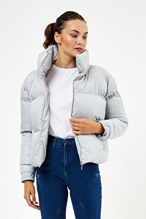 Tonny Black Gri Kadın Owersize Dolumlu Şişme Su Geçirmez Mont Tbg069 Gri-XS