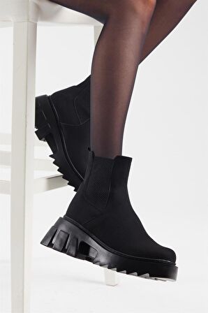 Tonny Black Kadın Siyah Süet Lastikli Rahat Kalıp Bot