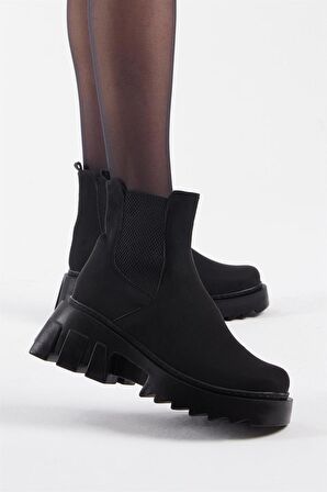 Tonny Black Kadın Siyah Süet Lastikli Rahat Kalıp Bot