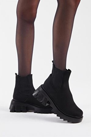 Tonny Black Kadın Siyah Süet Lastikli Rahat Kalıp Bot