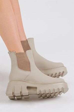 Tonny Black Kadın Krem Cilt Lastikli Rahat Kalıp Bot