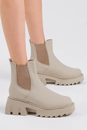 Tonny Black Kadın Krem Cilt Lastikli Rahat Kalıp Bot