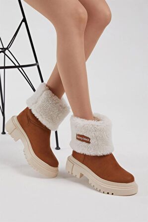 Tonny Black Kadın Taba Süet Yünlü Rahat Kalıp Bot