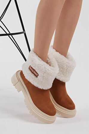 Tonny Black Kadın Taba Süet Yünlü Rahat Kalıp Bot