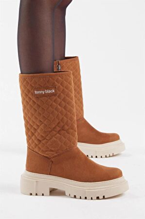 Tonny Black Kadın Toprak Kapitone Desenli Rahat Kalıp Uzun Bot