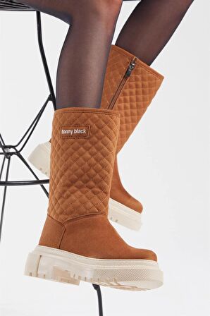 Tonny Black Kadın Toprak Kapitone Desenli Rahat Kalıp Uzun Bot