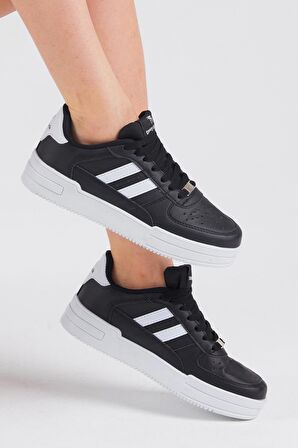 Tonny Black Unisex Siyah Beyaz Yanı Çizgili Bağcıklı Rahat Kalıp Sneaker