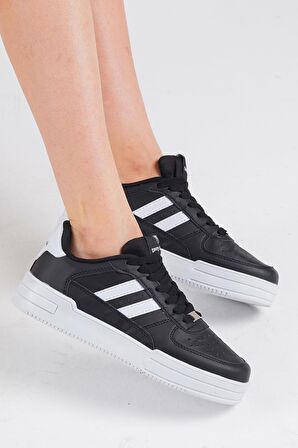 Tonny Black Unisex Siyah Beyaz Yanı Çizgili Bağcıklı Rahat Kalıp Sneaker