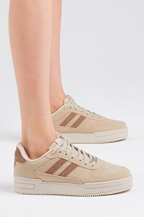Tonny Black Unisex Bej Kahve Yanı Çizgili Bağcıklı Rahat Kalıp Sneaker