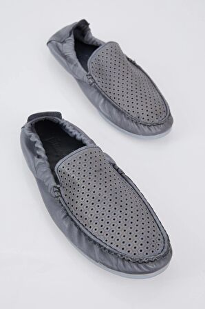 Tonny Black Erkek Gri Arkası Lastikli Hakiki Deri Loafer