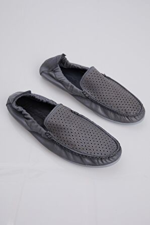 Tonny Black Erkek Gri Arkası Lastikli Hakiki Deri Loafer