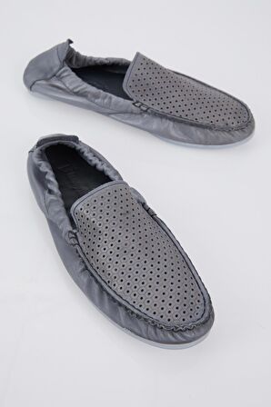 Tonny Black Erkek Gri Arkası Lastikli Hakiki Deri Loafer