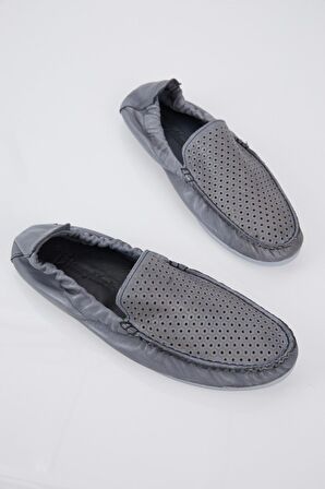 Tonny Black Erkek Gri Arkası Lastikli Hakiki Deri Loafer