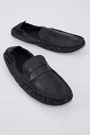 Tonny Black Erkek Siyah Arkası Lastikli Rahat Kalıp Hakiki Deri Loafer