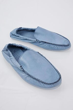 Tonny Black Erkek Mavi Arkası Lastikli Rahat Kalıp Hakiki Deri Loafer