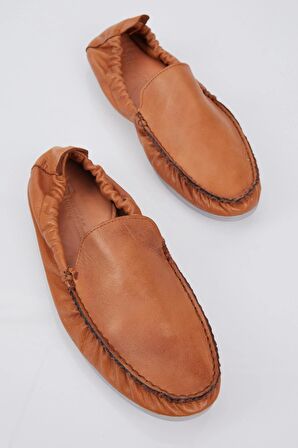 Tonny Black Erkek Taba Arkası Lastikli Rahat Kalıp Hakiki Deri Loafer