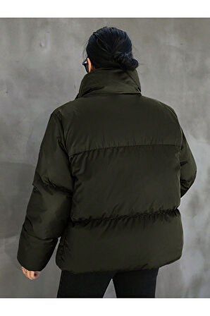Kadın Haki Owersize Dolumlu Şişme Su Geçirmez Mont Tbg069