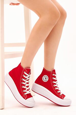 Tonny Black Kadın Kırmızı Rahat Kalıp Kalın Tabanlı Uzun Spor Ayakkabı