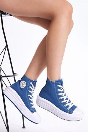 Tonny Black Kadın Lacivert Rahat Kalıp Kalın Tabanlı Uzun Spor Ayakkabı