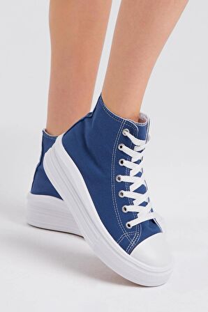 Tonny Black Kadın Lacivert Rahat Kalıp Kalın Tabanlı Uzun Spor Ayakkabı