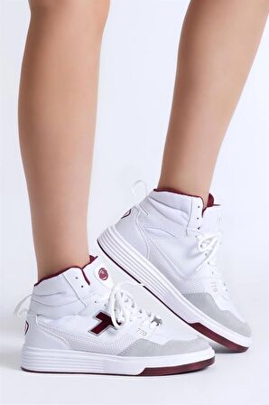 Tonny Black Unisex Beyaz Bordo Rahat Kalıp Poli Taban Bağcıklı Uzun Sneaker