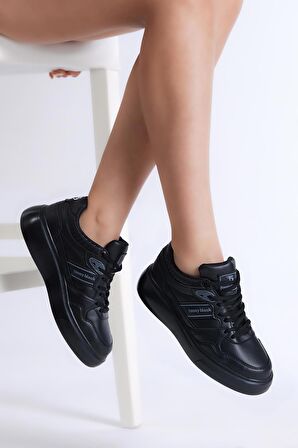 Tonny Black Kadın Siyah Beyaz Siyah Poli Taban Yanı Şeritli Bağcıklı Sneaker