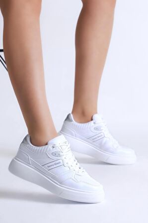 Tonny Black Kadın Beyaz Beyaz Siyah Poli Taban Yanı Şeritli Bağcıklı Sneaker