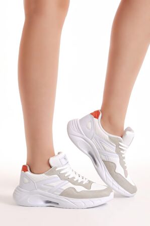 Tonny Black Kadın Beyaz Gri Faylon Taban Şeritli Bağcıklı Spor Ayakkabı