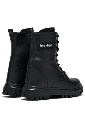 Tonny Black Çocuk Unisex Siyah Termo Taban Önü Bağcıklı Kar Botu