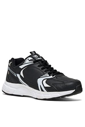 Tonny Black Unisex Siyah Cilt Faylon Taban Bağcıklı Spor Ayakkabı