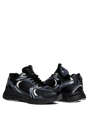 Tonny Black Unisex Siyah Füme Cilt Faylon Taban Bağcıklı Spor Ayakkabı