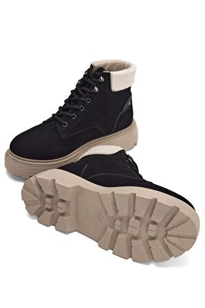 Tonny Black Kadın Siyah Süet Rahat Kalıp Kısa Bağcıklı Süet  Bot