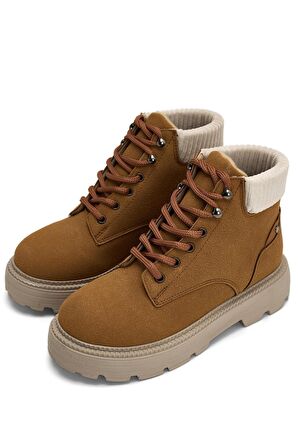 Tonny Black Kadın Taba Süet Rahat Kalıp Kısa Bağcıklı Süet  Bot