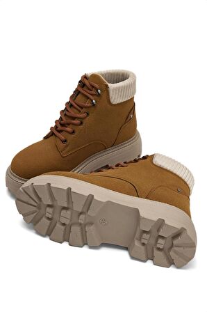 Tonny Black Kadın Taba Süet Rahat Kalıp Kısa Bağcıklı Süet  Bot