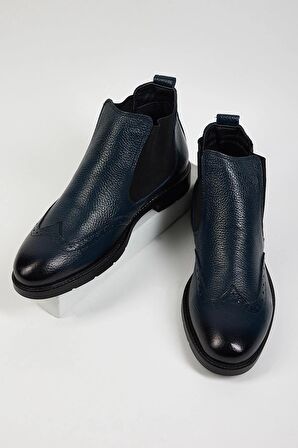 Tonny Black Erkek Lacivert Tonny Black Rahat Kalıp Detaylı Hakiki Deri Bot