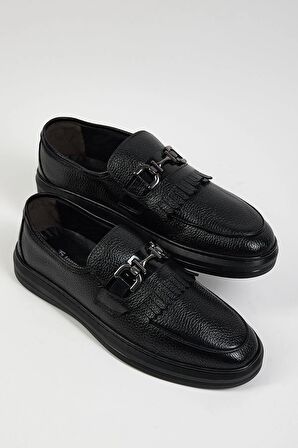 Tonny Black Erkek Siyah Rahat Kalıp Deri Erkek Loafer