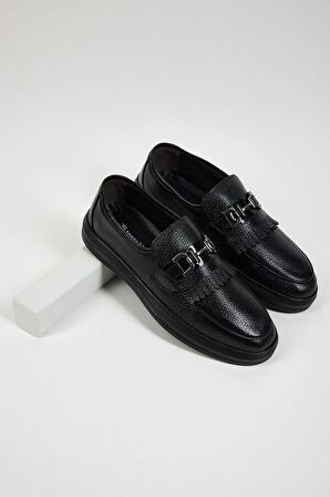 Tonny Black Erkek Siyah Rahat Kalıp Deri Erkek Loafer